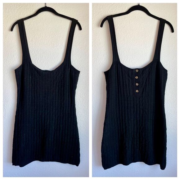 Free People Beach Short & Sweet Mini Button Back Knit Dress in Black - Size M - Picture 15 of 15